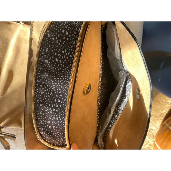 NWT VR NYC Tan Faux Leather Convertible Backpack/Shoulder Bag With Gold Accents - Picture 9 of 13